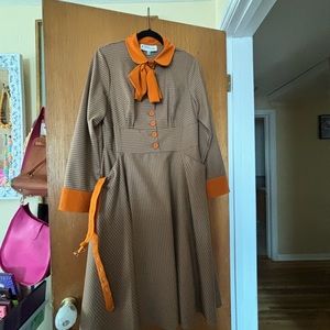 NWOT 50s Ines Marigold Tartan Swing Dress in Mustard